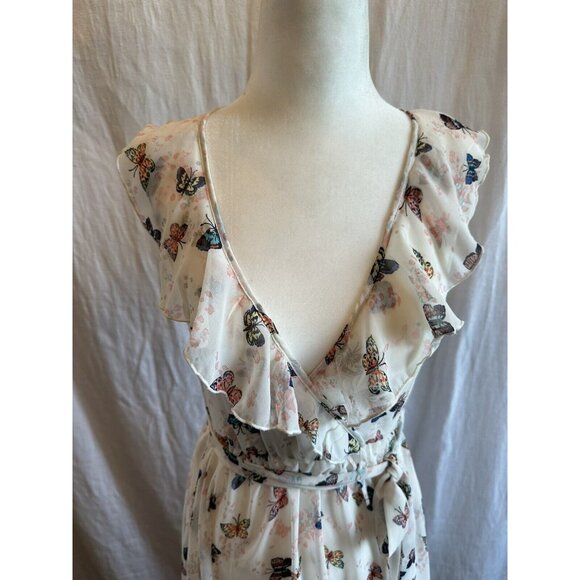 Disney Cinderella White Hi Lo‎ Semi Sheer Butterflies Dress Ruffle Princess XS - Picture 2 of 12